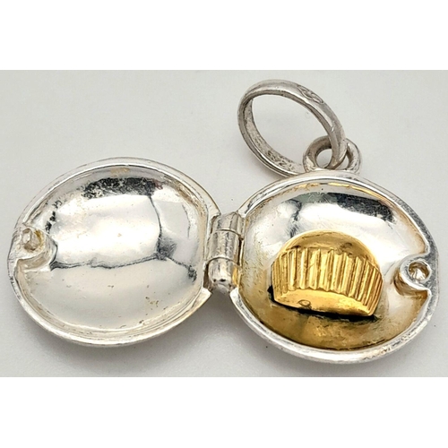 839 - LINKS OF LONDON STERLING SILVER LOCKET ENGRAVED WITH THE WORDS BUN IN THE OVEN WHICH OPENS TO REVEAL... 