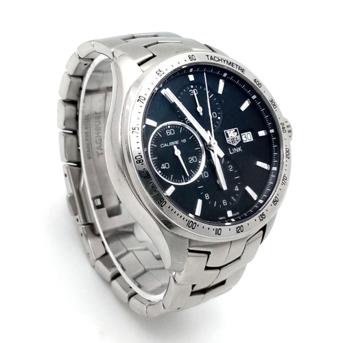 115 - A TAG HEUER LINK TACHYMETRE IN STAINLESS STEEL, AUTOMATIC MOVEMENT , 3 SUBDIALS , STOP WATCH FACILIT... 