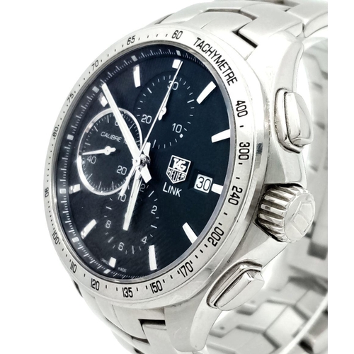 115 - A TAG HEUER LINK TACHYMETRE IN STAINLESS STEEL, AUTOMATIC MOVEMENT , 3 SUBDIALS , STOP WATCH FACILIT... 