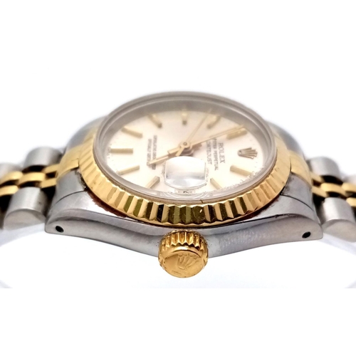 25 - A ROLEX LADIES OYSTER PERPETUAL DATEJUST IN BI-METAL,CHAMPAGNE DIAL IN ORIGINAL BOX WITH WCSA REPORT... 