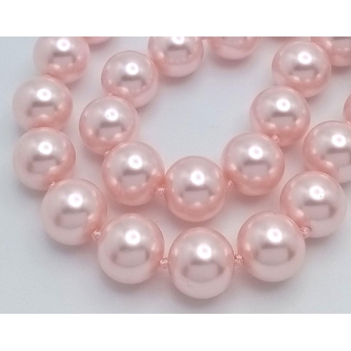 768 - A Chic Pink South Sea Pearl Shell Beaded Necklace. 12mm beads. 48cm necklace length.