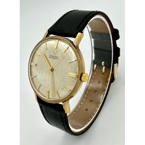 81 - A VINTAGE OMEGA AUTOMATIC GENTS PRESENTATION WATCH . PRESENTED BY KENNEDYS LTD IN 1966. DIAL AND GLA... 