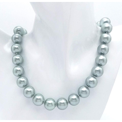 817 - A Stylish Metallic Grey South Sea Pearl Shell Beaded Necklace. Large 14mm beads. 44cm necklace lengt... 