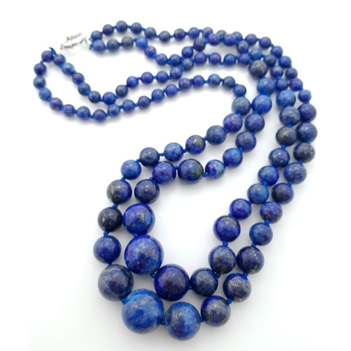 885 - A Two Row Lapis Lazuli Graduated Beaded Necklace. 42-44cm.