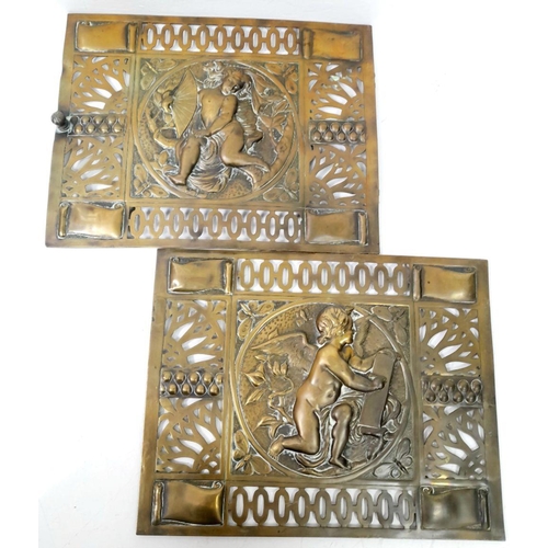 912 - A Pair of 19th Century Brass Panels Depicting Angels, Most Likely previously Ecclesiastical Use or f... 