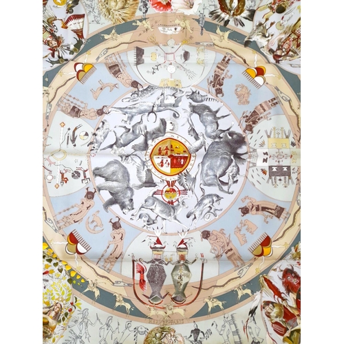 267 - An Hermes Grey Silk Mythologies Des Hommes Scarf 90x90cm. Comes with box.  - please see photos for c... 