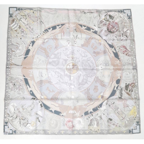 267 - An Hermes Grey Silk Mythologies Des Hommes Scarf 90x90cm. Comes with box.  - please see photos for c... 