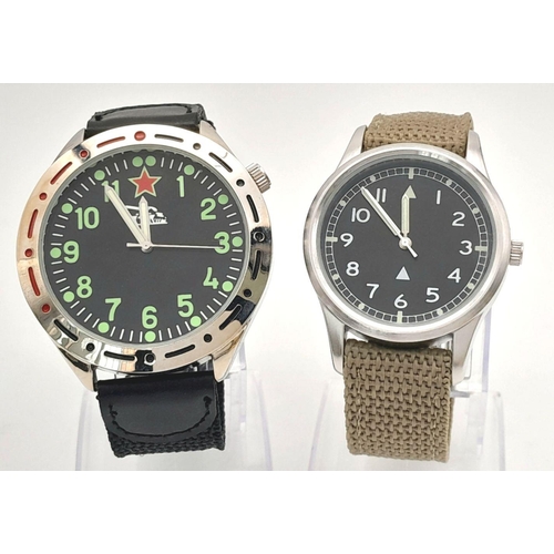 1261 - Two Boxed with Instructions Military Homage Watches Comprising: 1) A 1980’s Design Russian Tank Watc... 