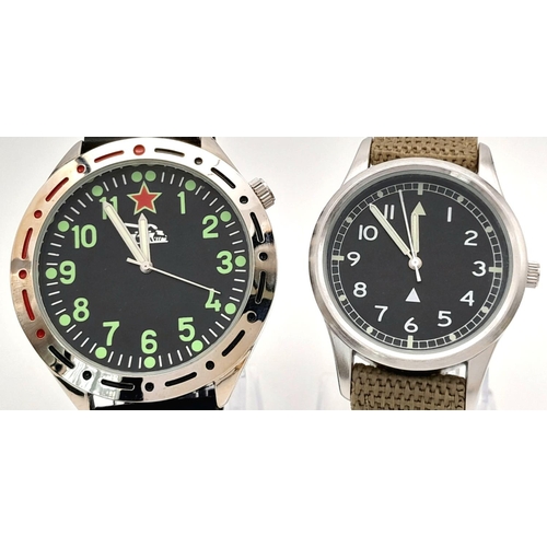 1261 - Two Boxed with Instructions Military Homage Watches Comprising: 1) A 1980’s Design Russian Tank Watc... 