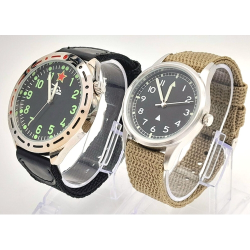 1261 - Two Boxed with Instructions Military Homage Watches Comprising: 1) A 1980’s Design Russian Tank Watc... 