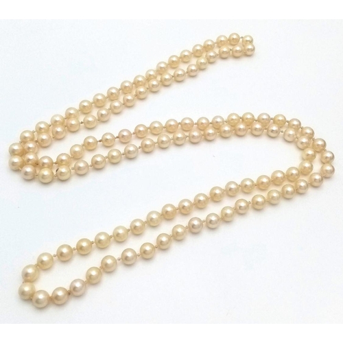 135 - A MATINEE LENGTH (88cms) STRING OF PEARLS , CAN BE WORN AS A DOUBLE ROW NECKLACE .     41.4gms