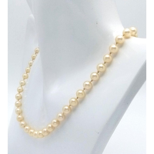 135 - A MATINEE LENGTH (88cms) STRING OF PEARLS , CAN BE WORN AS A DOUBLE ROW NECKLACE .     41.4gms