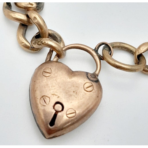 233 - AN ANTIQUE 9K ROSE GOLD BRACELET WITH HEART PADLOCK   6.4gms