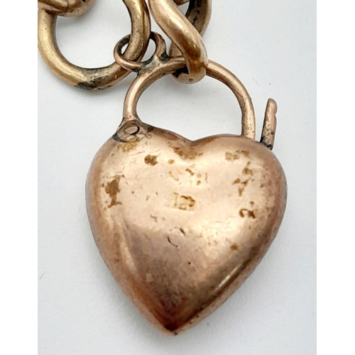 233 - AN ANTIQUE 9K ROSE GOLD BRACELET WITH HEART PADLOCK   6.4gms