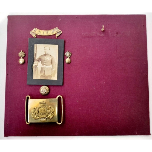 548 - A Collection of WW1 Royal Artillery Items on Display Board with an Antique Canvass Photograph of the... 