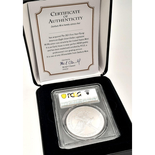 870 - A Commissioned Run (1 of 250) Early Issue, Slabbed and Cased, 2021 Flying Silver Eagle with Certific... 