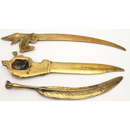 Three Vintage or Older Brass Ornate Paper Knives/Letter Openers ...