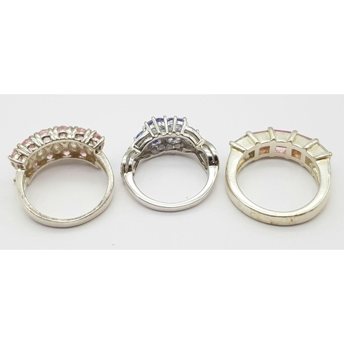 1260 - Three 925 Silver Different Style Stone Set Rings. Sizes: L,O and N.