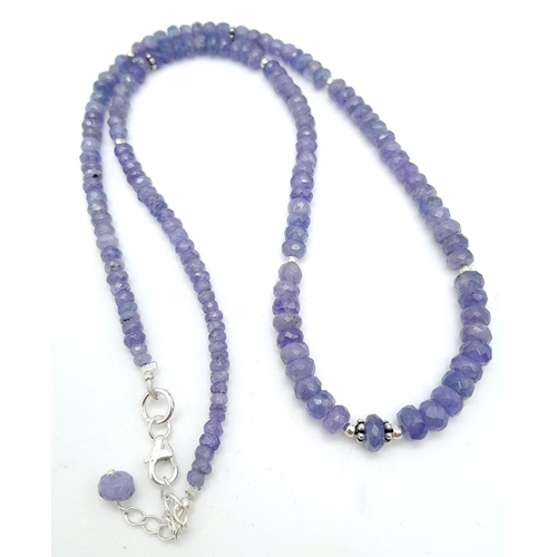 900 - An 80ctw Single Strand Tanzanite Gemstone Necklace with 925 Silver Clasp. 44cm. Ref: Cd-1310