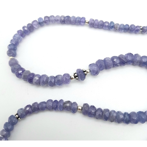 900 - An 80ctw Single Strand Tanzanite Gemstone Necklace with 925 Silver Clasp. 44cm. Ref: Cd-1310