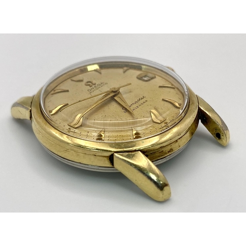 753 - A Vintage Omega Seamaster Calendar Automatic Watch Case - 34mm. Gilded dial with date window. In wor... 