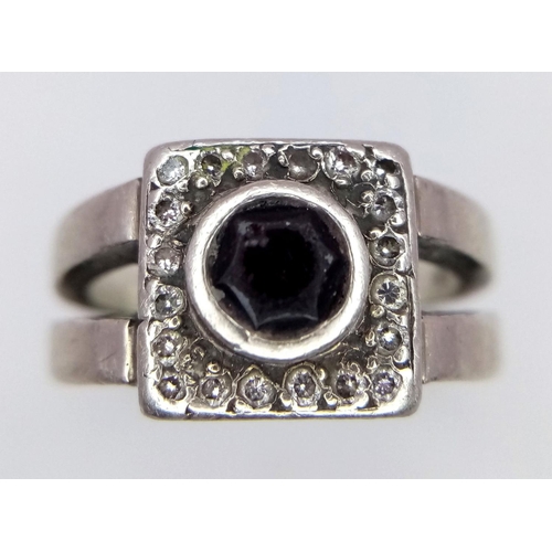 761 - A Vintage 9K White Gold, Sapphire and Old Cut Diamond Ring. Size K. 5.3g total weight.