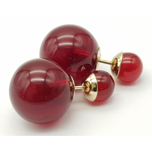 851 - A Pair of Dior Cherry Red Orb Earrings. Comes in Dior packaging.