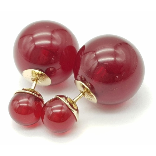 851 - A Pair of Dior Cherry Red Orb Earrings. Comes in Dior packaging.