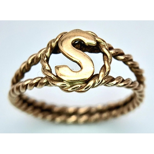 1257 - A 9K YELLOW GOLD BEADED EDGE INITIAL S RING 1.8G SIZE L.

SC 9002