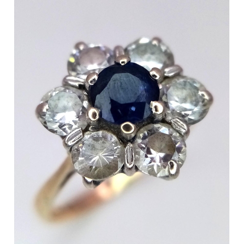 794 - A 9K YELLOW GOLD STONE SET VINTAGE CLUSTER RING. Size O, 3.4g total weight. Ref: SC 9001