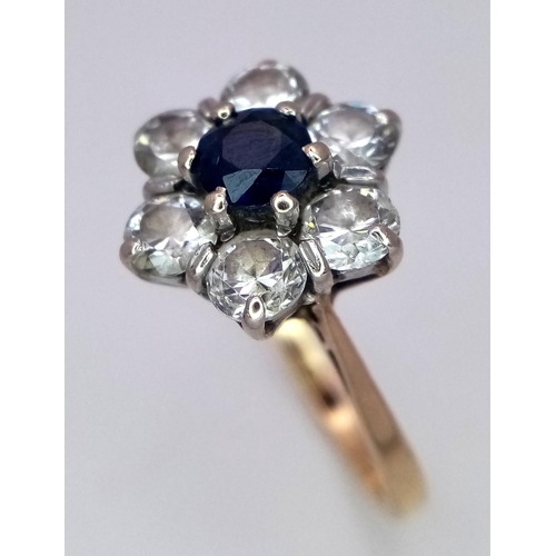 794 - A 9K YELLOW GOLD STONE SET VINTAGE CLUSTER RING. Size O, 3.4g total weight. Ref: SC 9001