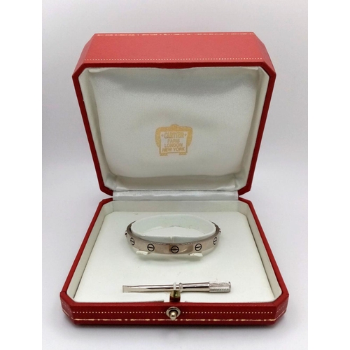 1 - An Iconic 18K White Gold CARTIER LOVE Bangle/Bracelet in its original presentation box. Comes with t... 