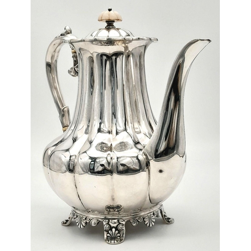 184 - A Beautiful Emile Viner Vintage Sterling Silver Four Piece Coffee and Tea set. Pumpkin form with orn... 