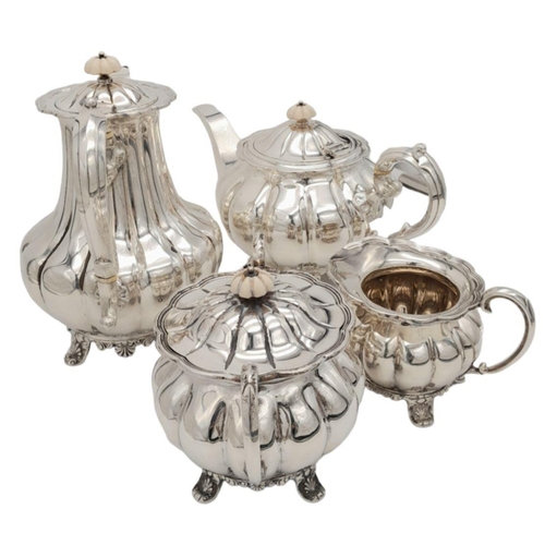 184 - A Beautiful Emile Viner Vintage Sterling Silver Four Piece Coffee and Tea set. Pumpkin form with orn... 