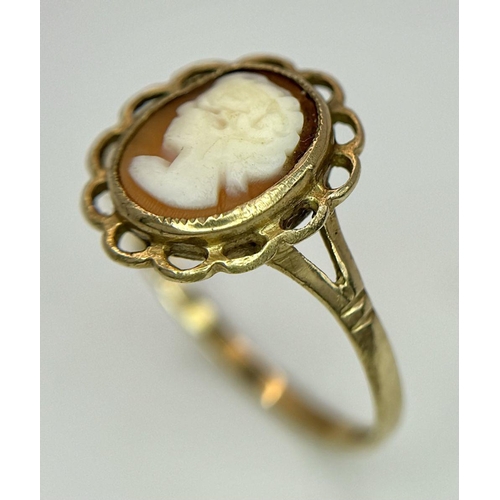 219 - A 9K ROSE GOLD CAMEO RING . 1.9gms   size T