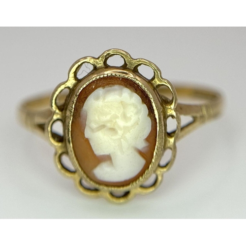 219 - A 9K ROSE GOLD CAMEO RING . 1.9gms   size T