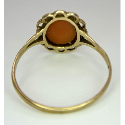 219 - A 9K ROSE GOLD CAMEO RING . 1.9gms   size T