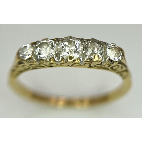 66 - AN ANTIQUE 18K GOLD 5 DIAMOND RING DATE 1904 .    3.3gms   size R