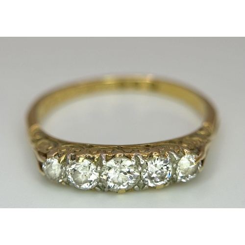 66 - AN ANTIQUE 18K GOLD 5 DIAMOND RING DATE 1904 .    3.3gms   size R