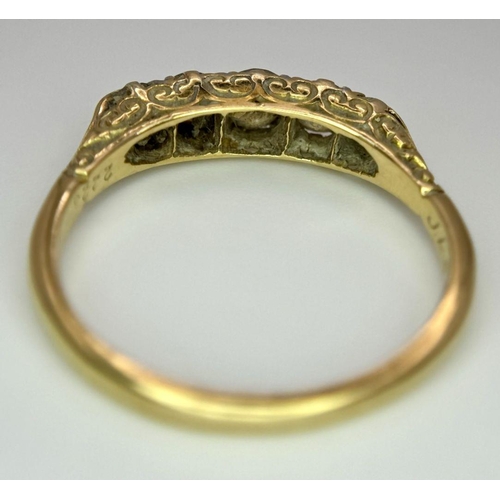 66 - AN ANTIQUE 18K GOLD 5 DIAMOND RING DATE 1904 .    3.3gms   size R