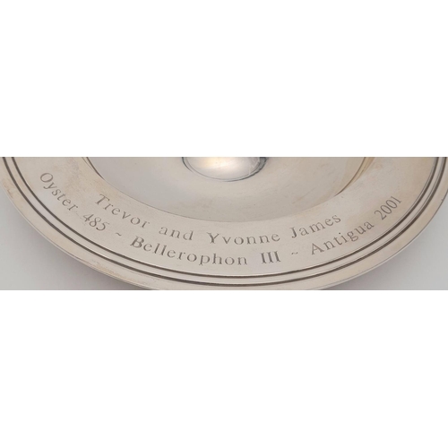 668 - A YACHTING WORLD ARMADA STYLE AWARD DISH IN SOLID SIVER AND DATED 2001 .     348gms