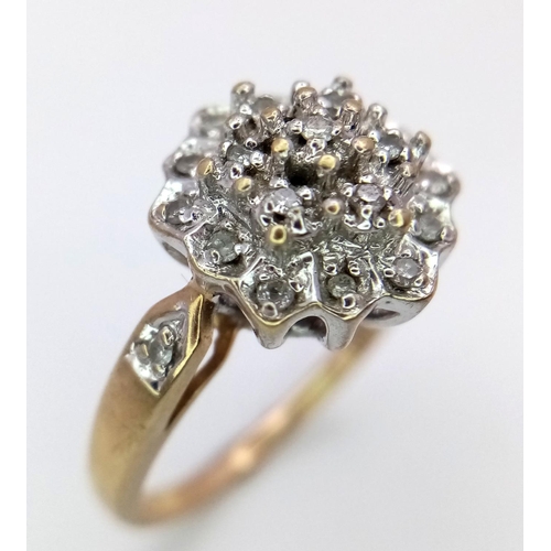 815 - A 9K YELOW GOLD DIAMOND RING IN THE FLORAL DESIGN 0.20CT 3.6G SIZE O.

SC 9003