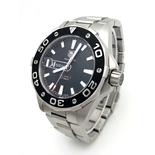 72 - A Tag Heuer Aquaracer Automatic Gents Watch. Stainless steel bracelet and case - 43mm. Calibre 5. Bl... 