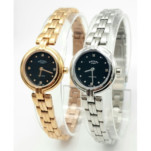 880 - Two Rotary Quartz Ladies Watches. Both as new but both in need of a battery so as found. Original pa... 