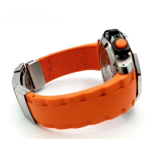 163 - A Tissot Sea Touch Quartz Gents Watch. Orange silicone strap. Stainless steel case - 45mm. Black dia... 