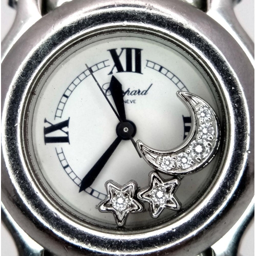 22 - A Chopard Happy Sport Diamond Ladies Watch. Stainless steel bracelet and case - 26mm. White dial wit... 