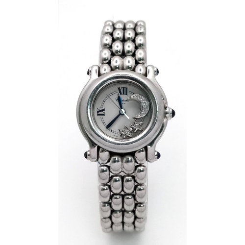 22 - A Chopard Happy Sport Diamond Ladies Watch. Stainless steel bracelet and case - 26mm. White dial wit... 