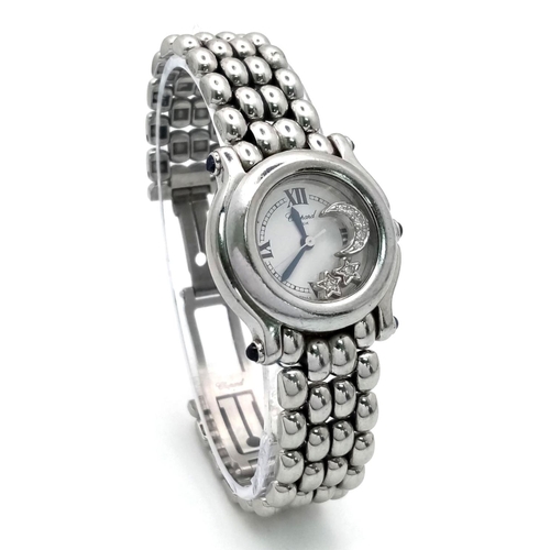 22 - A Chopard Happy Sport Diamond Ladies Watch. Stainless steel bracelet and case - 26mm. White dial wit... 