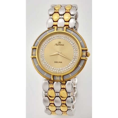 289 - A Two Tone Les Supremes Stone Set Quartz Ladies Dress Watch. Two tone bracelet and case - 32mm. gild... 