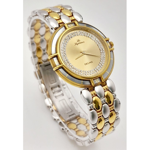 289 - A Two Tone Les Supremes Stone Set Quartz Ladies Dress Watch. Two tone bracelet and case - 32mm. gild... 